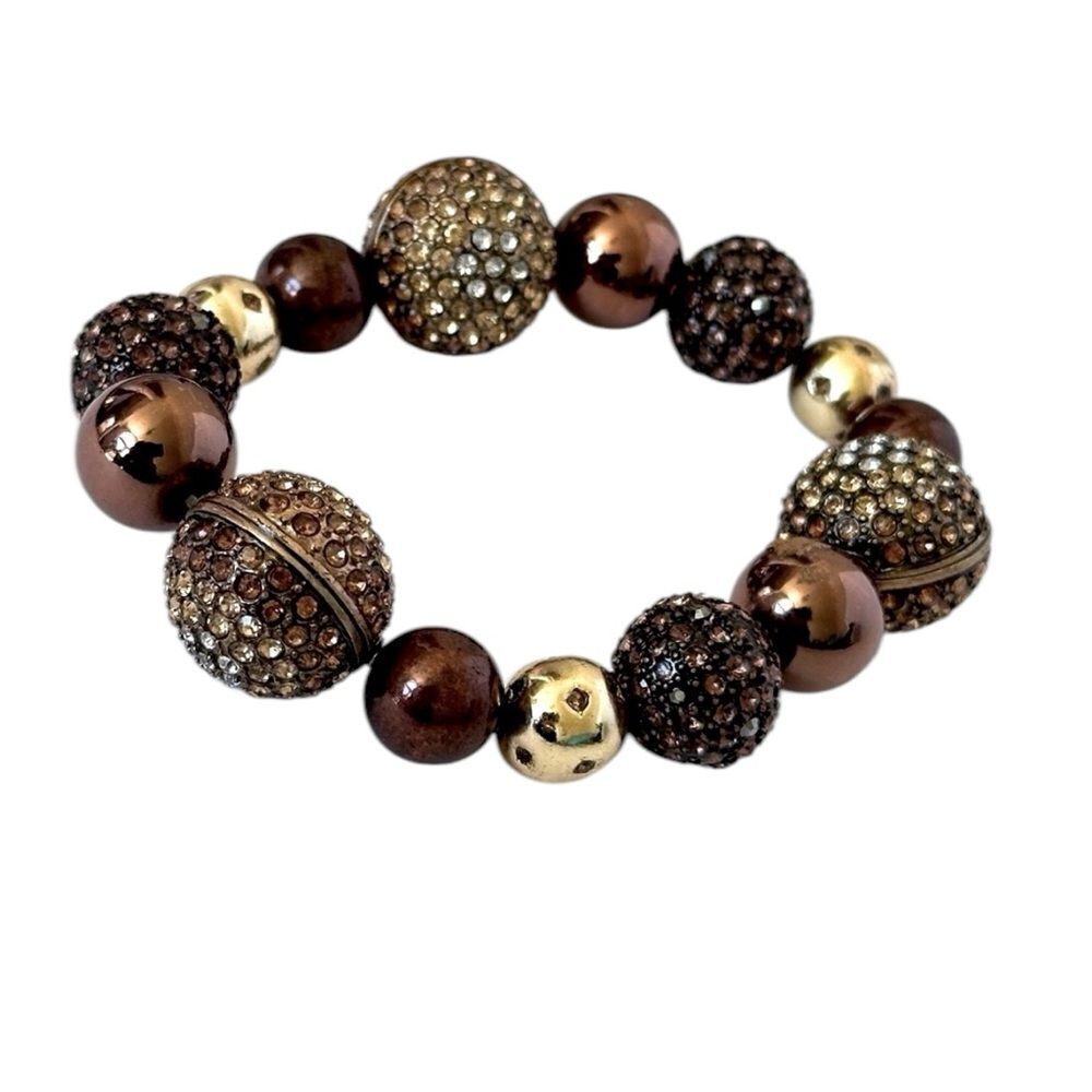 Chico's Ball Bauble Stretch Bracelet Goldtone Brown Antique Sparkles